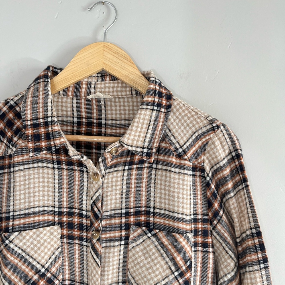 Jodifl | Brown Plaid Long Sleeve Button Down Peplum Shirt